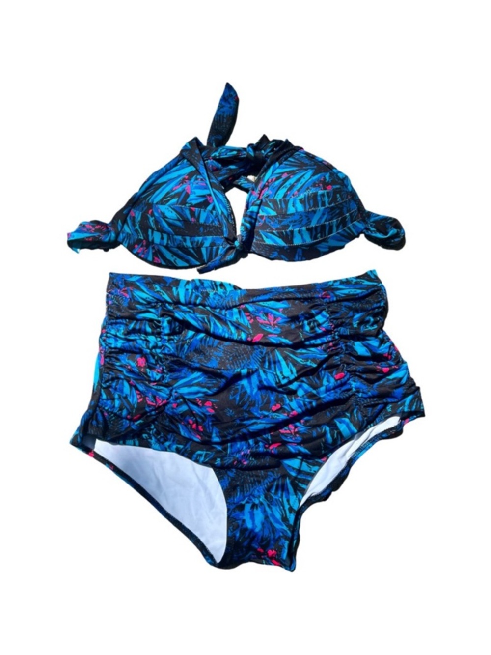 2 piece C apparel Tropical Blue High-Waist Bikini Set